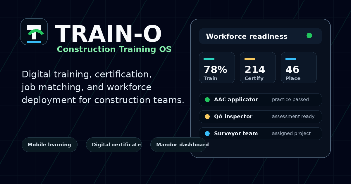 TRAIN-O dark dashboard preview for construction training and workforce deployment